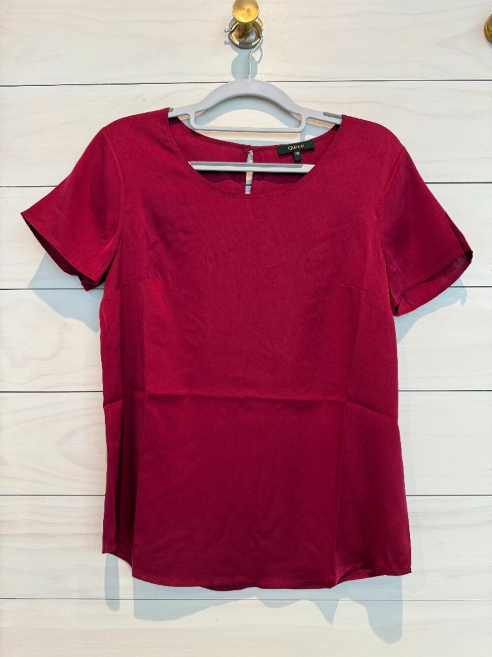 Quince Washable Stretch Silk Tee Burgundy XS